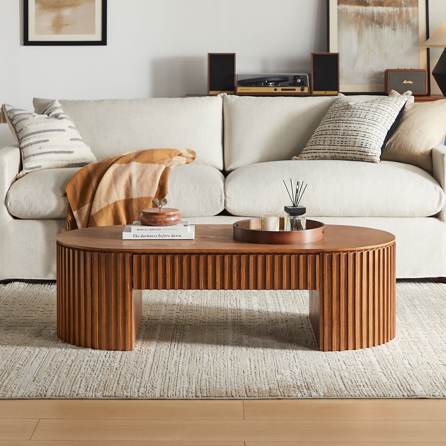 51.18 Oval Wood Coffee Table With Drawer Mid Century Modern Unique