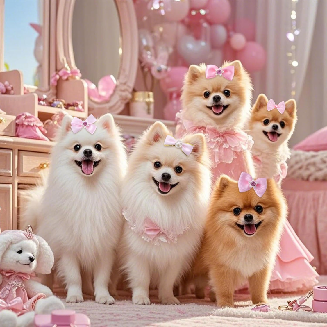 Pet Dog Hair Bows Set - 20 Cute Elastic Ribbon Accessories for Small to Large Dogs