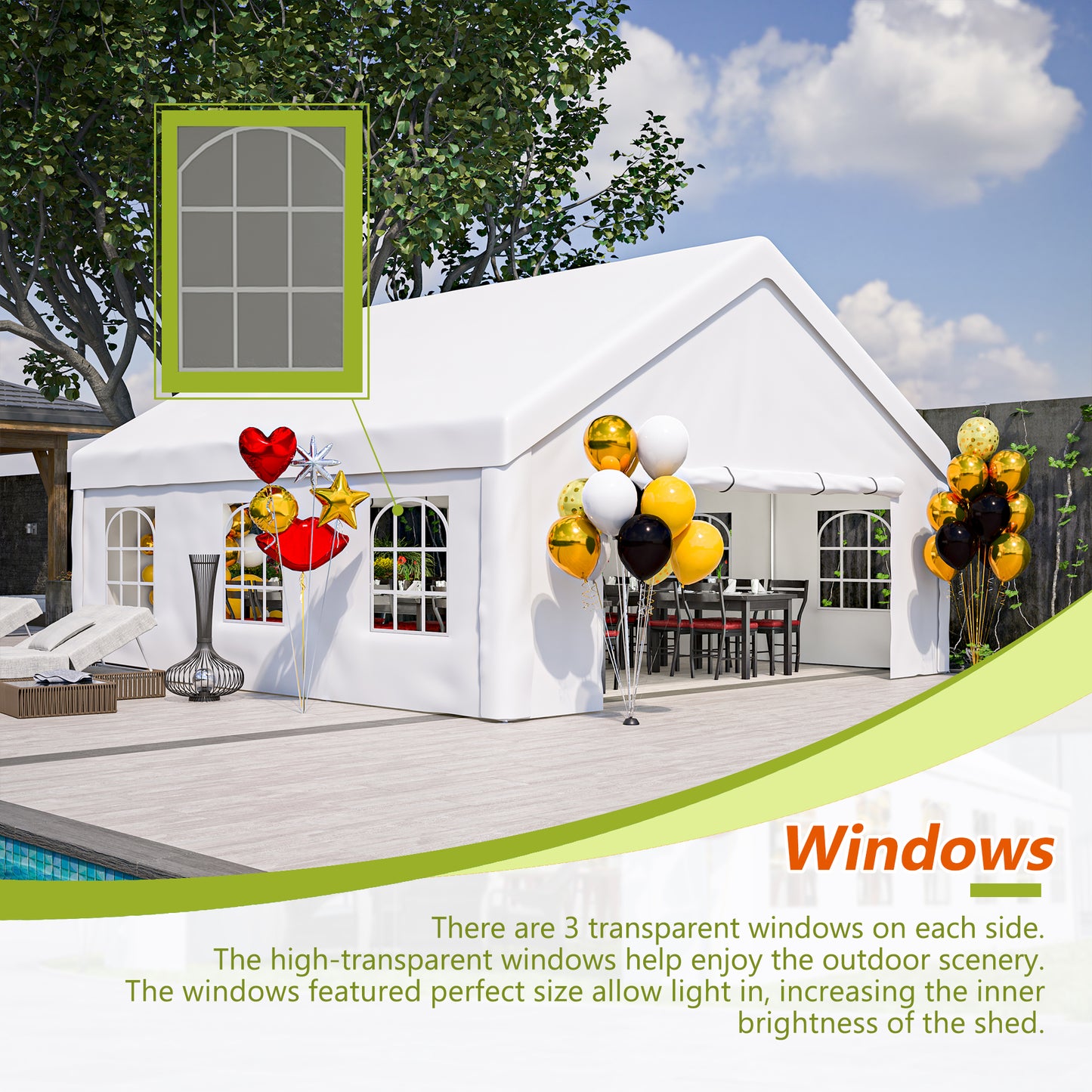 20x20 FT Outdoor Party Tent with Removable Sidewalls - White