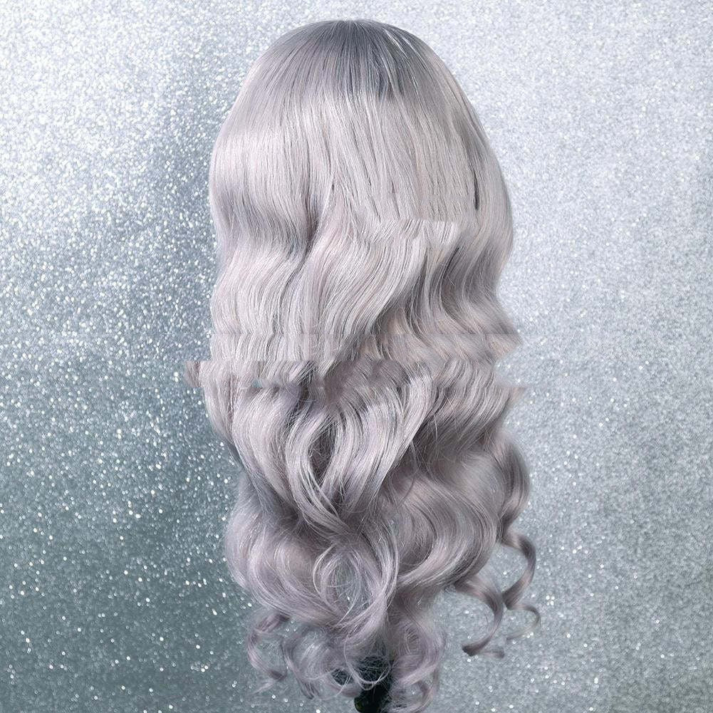 Long Curly Synthetic Lace Front Wig - Silver Grey 18-26 Inches