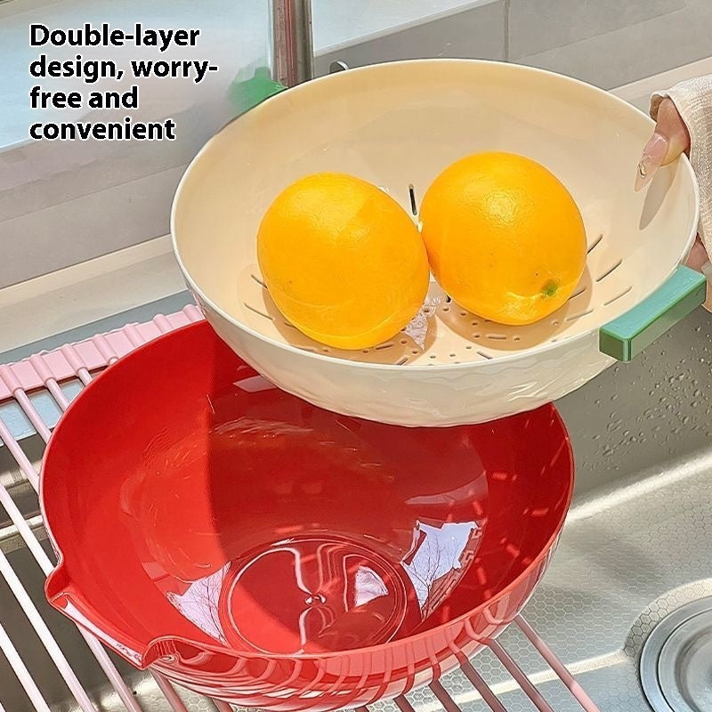 Double-Layer Drain Basket for Kitchen Washing and Vegetable Storage