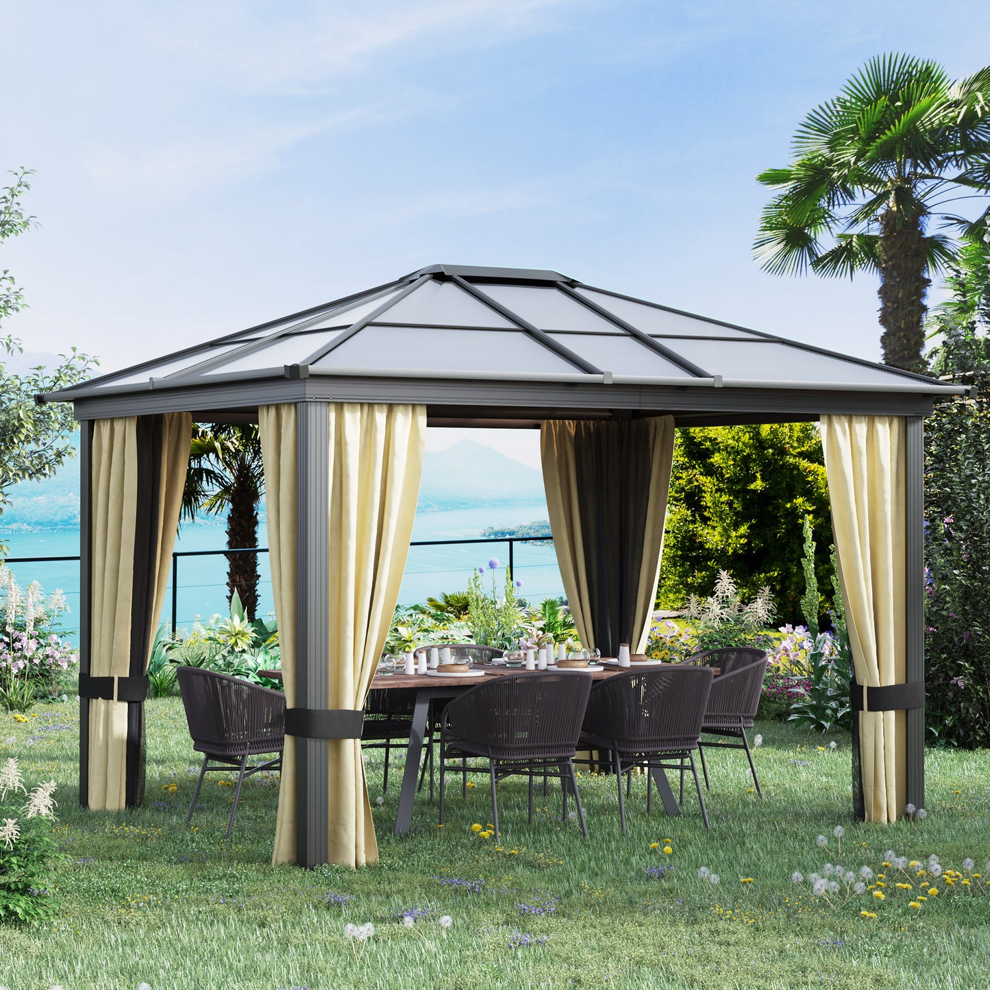 10' x 12' Hardtop Gazebo with Polycarbonate Roof & Netting