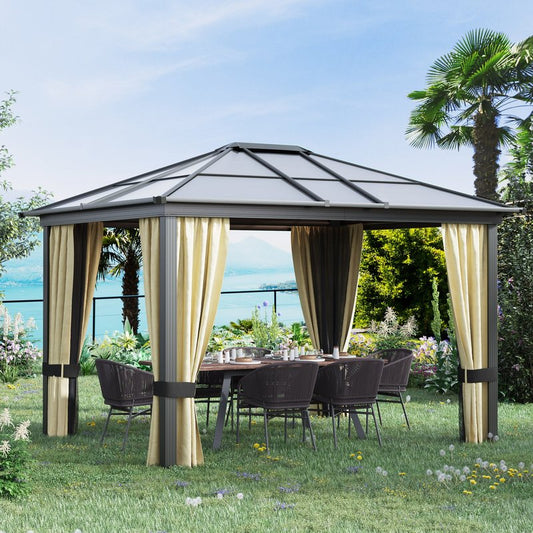 10' x 12' Hardtop Gazebo with Polycarbonate Roof & Netting