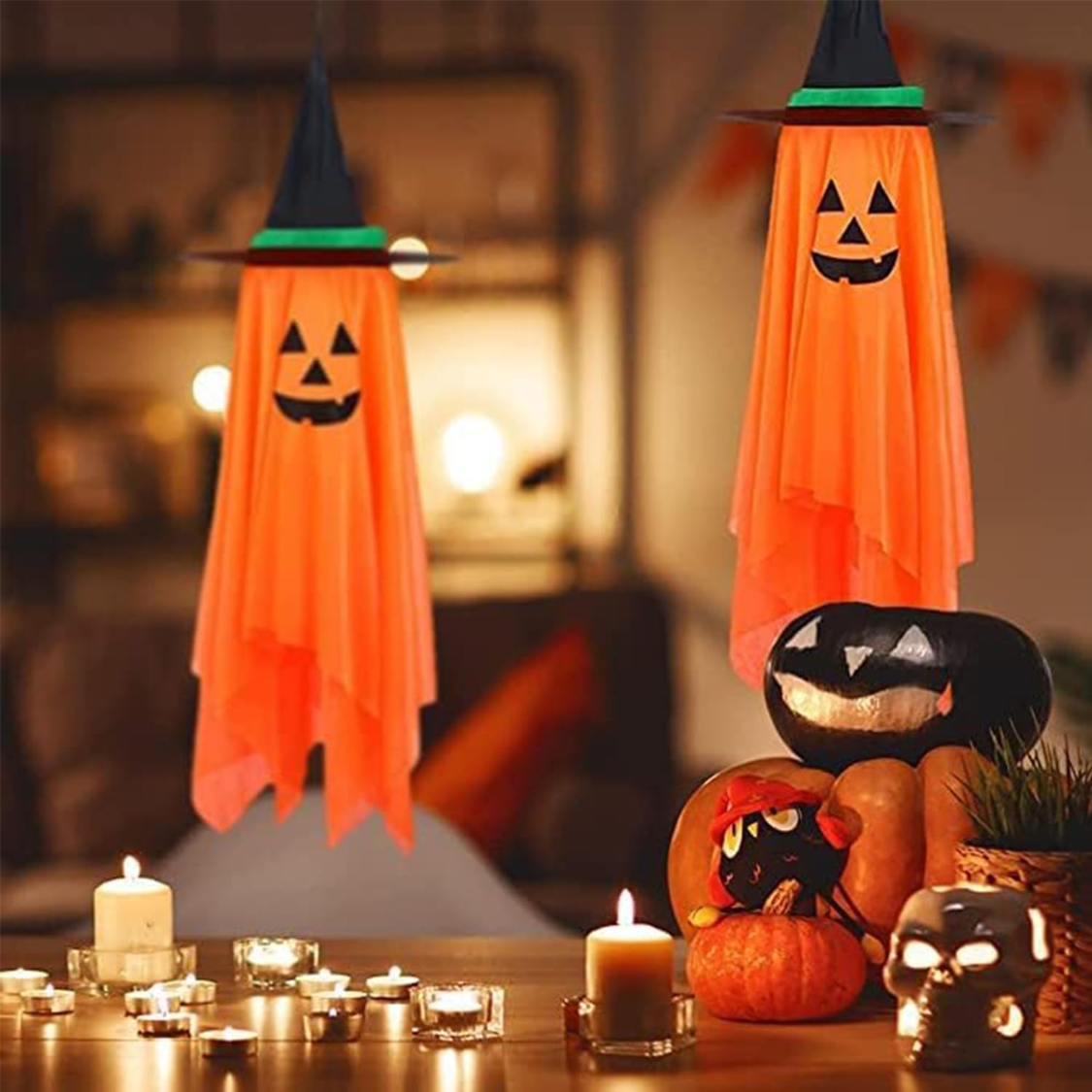 Halloween Pumpkin Witch Hat Ornaments - 2 Pcs Orange Decorations