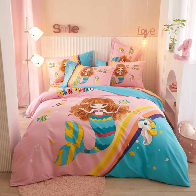 Kids Cotton Cartoon Bedding Set - Boys Girls Bed Linen & Pillowcases