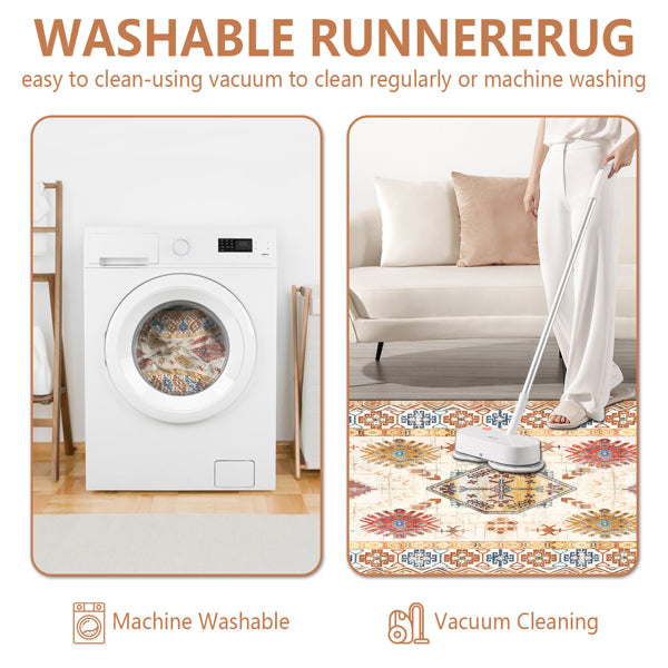 3-Piece Boho Kitchen Rug Set with Non-Slip Runner - Washable