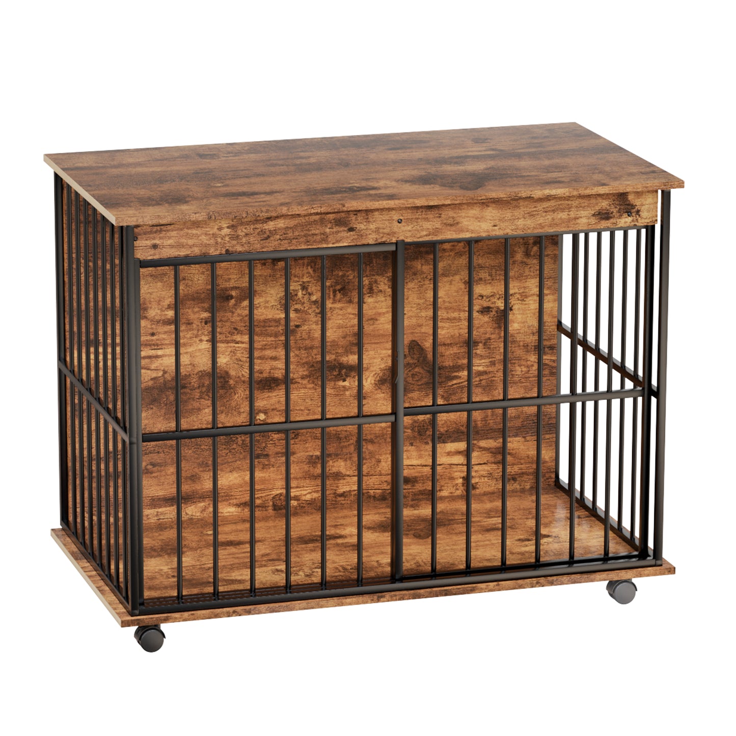 Large Wooden Dog Crate Furniture with Tray - Walnut Black