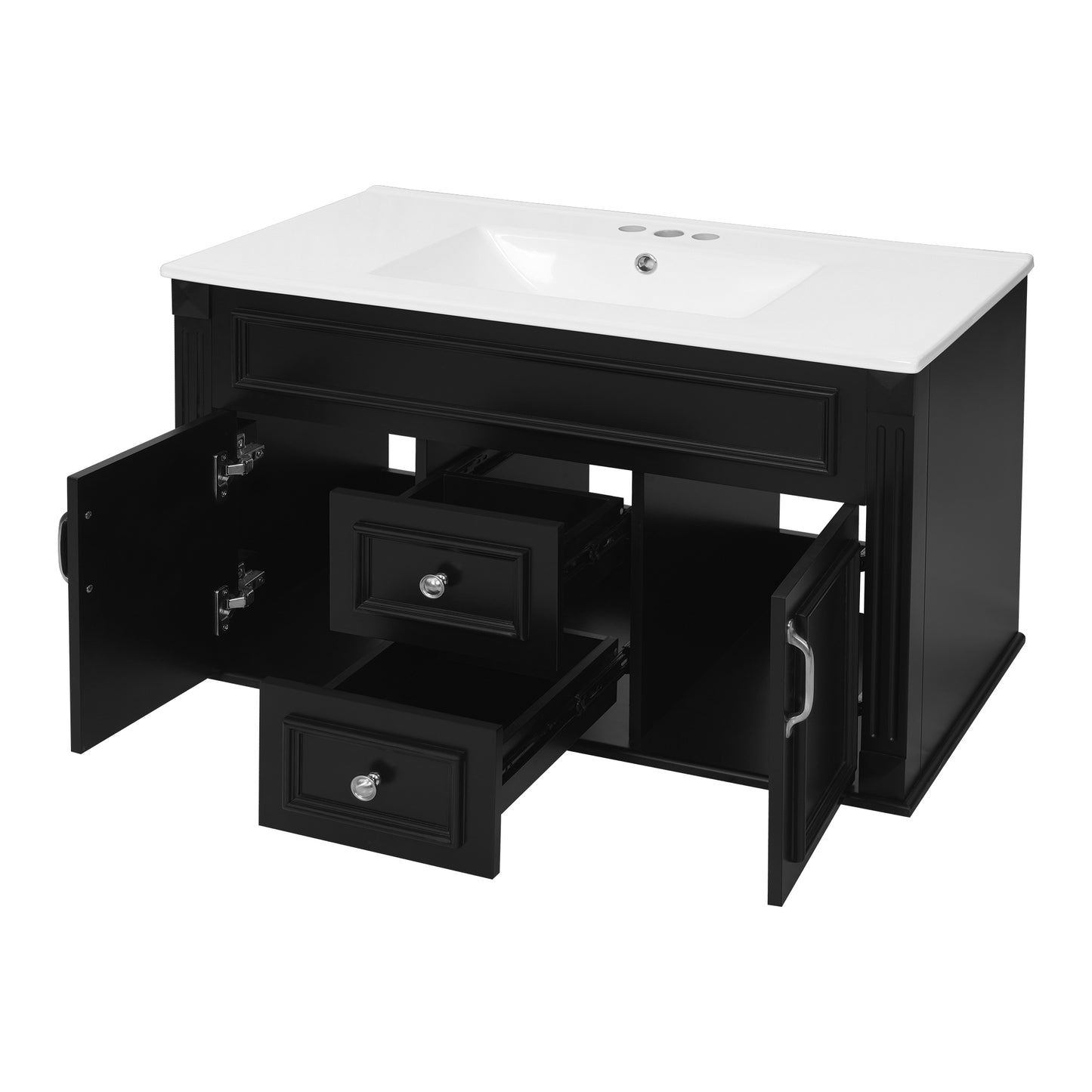 36-Inch Wall-Mounted Bathroom Vanity with Ceramic Sink - Black