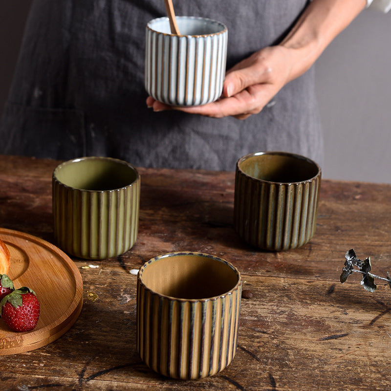 Ceramic Baked Pottery Cup Set for Home & Restaurant Use - Multiple Colors