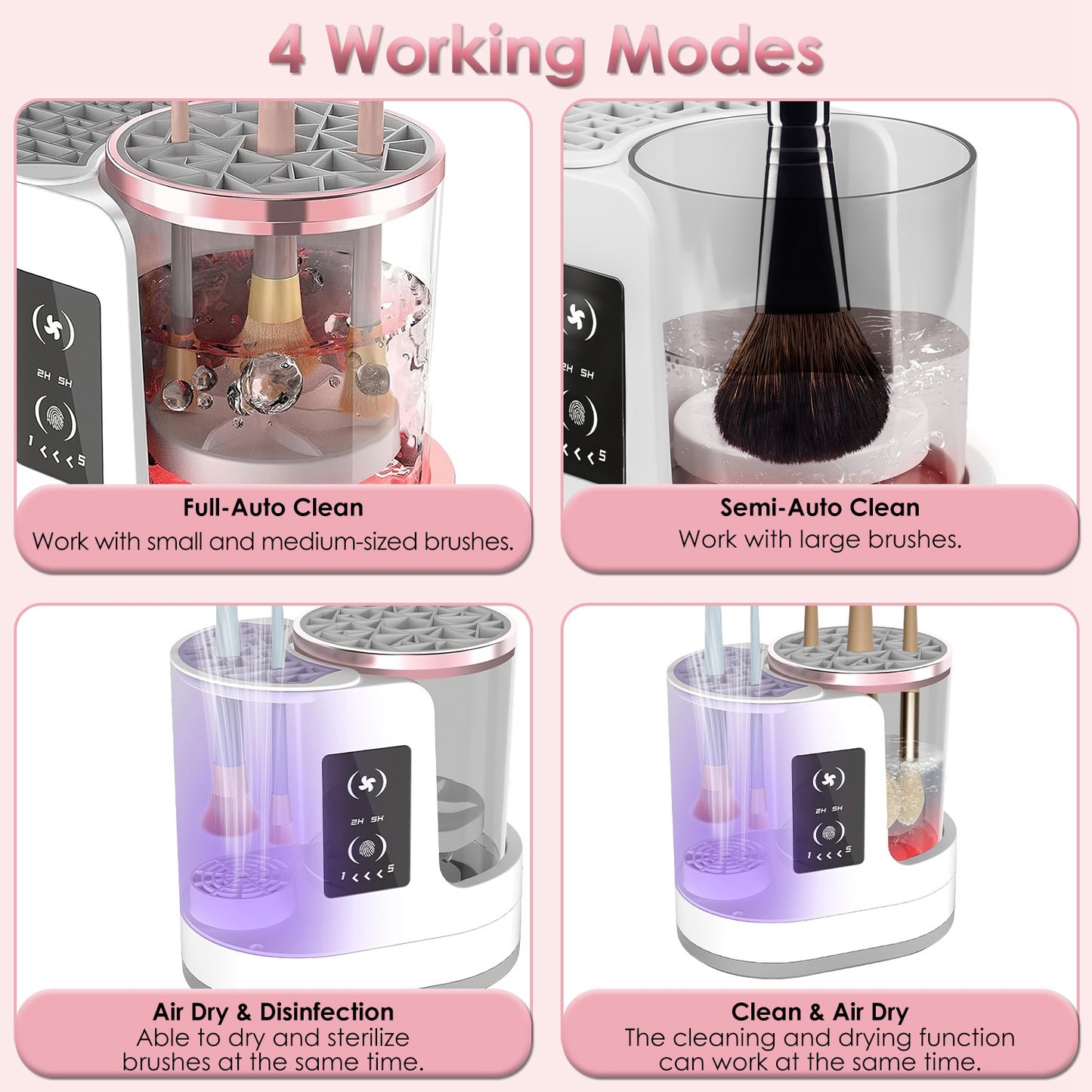 4-in-1 Automatic Electric Makeup Brush Cleaner & Dryer with UV Disinfection