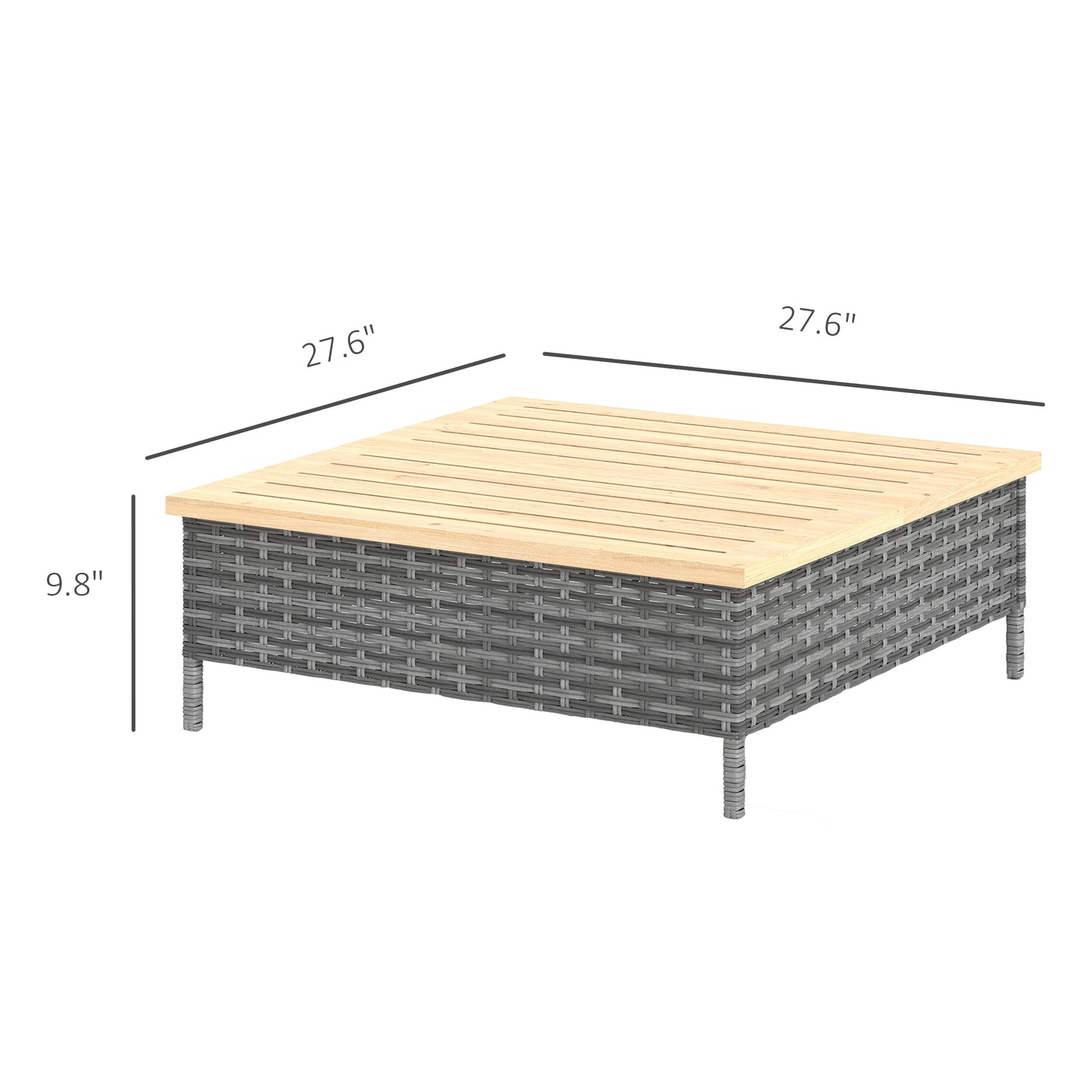 Outdoor Side Table with Gray PE Rattan & Fir Wood Top