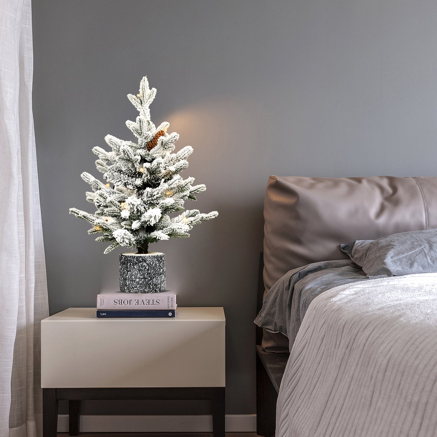 Pre-lit Potted Flocked Christmas Tree with LED Lights - Multiple Heights