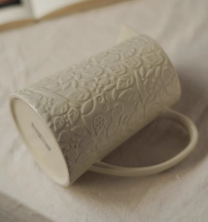 Minimalist Ceramic Vase for Home Decor - Forest Relief, Milk Jug Style