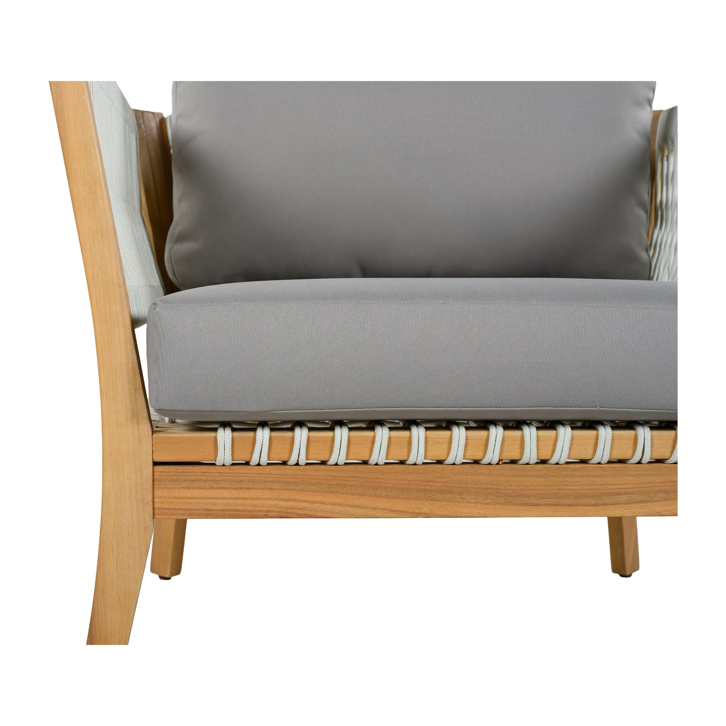 Outdoor Acacia Wood Lounge Chair with Thick Cushions - Natural & Grey