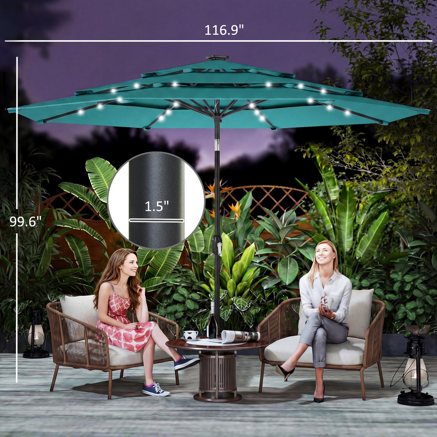 9.7 ft Solar LED Patio Umbrella with Tilt & Crank - Teal