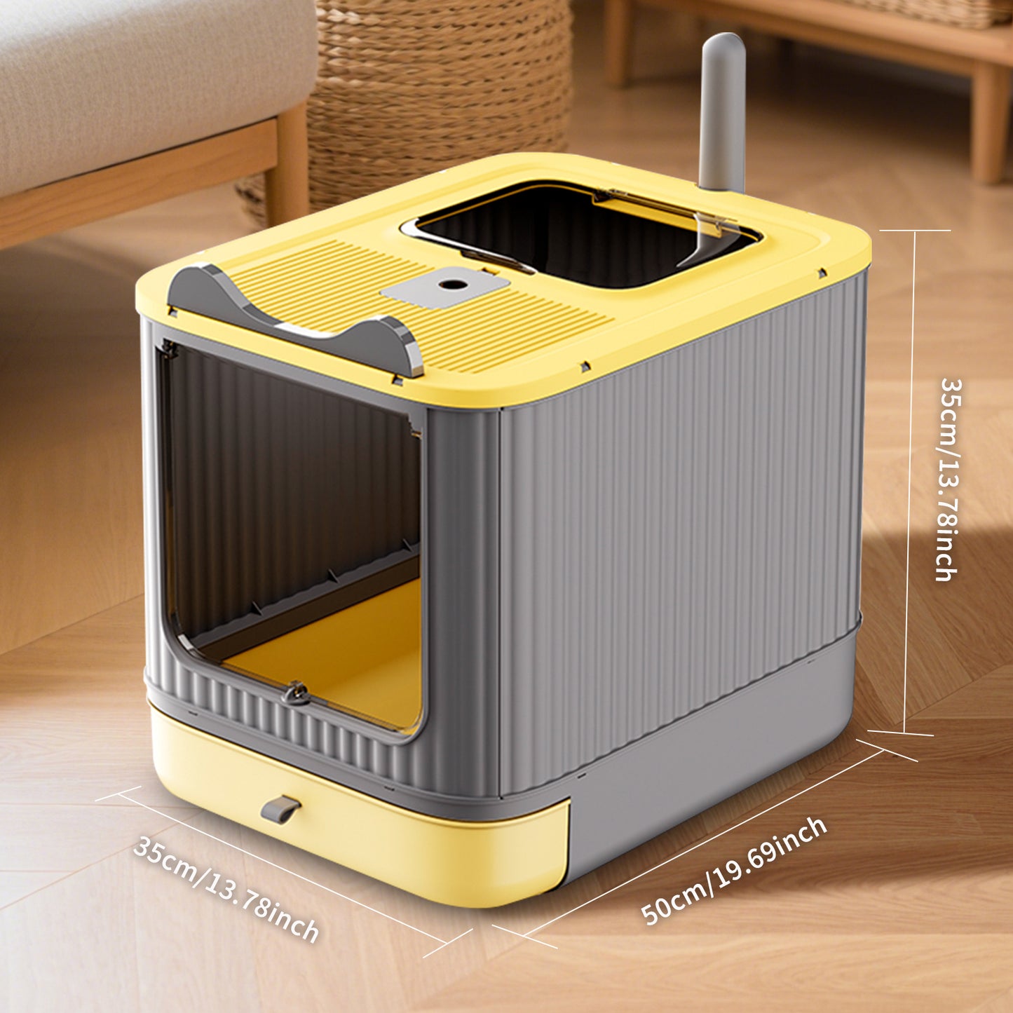 Self Pickup Cat Litter Box in Yellow - Pet Furniture for Cats