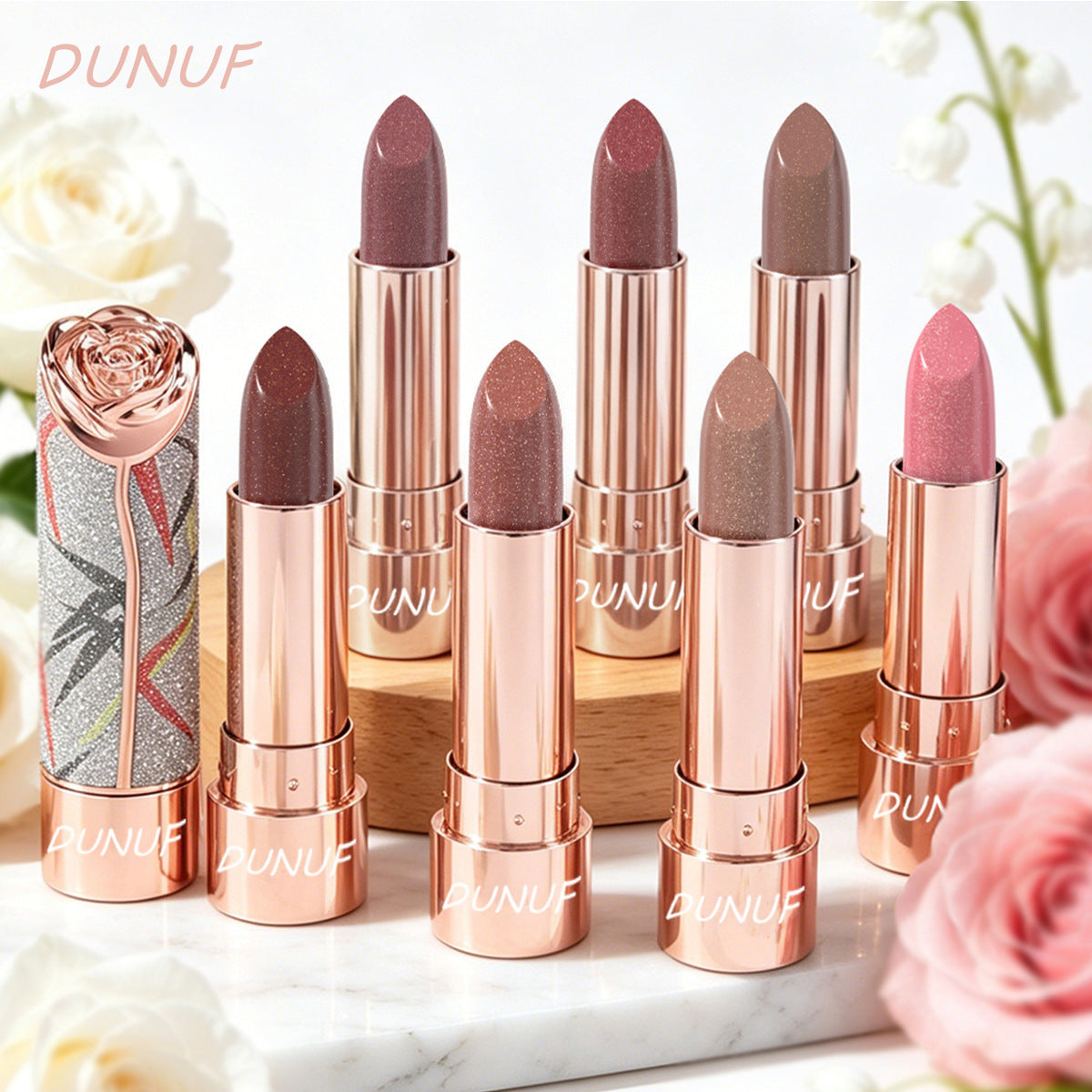 Pearlescent Metallic Lipstick with Gold Shimmer - 6 Colors, Starry Sky Series