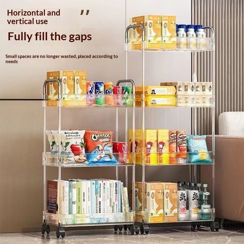 Clear Acrylic Snack Storage Cart with Basket - Modern Mobile Organizer