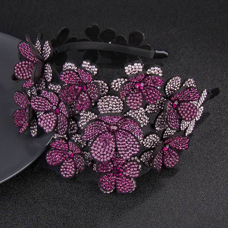 Rhinestone Flower Headband with Non-slip Design