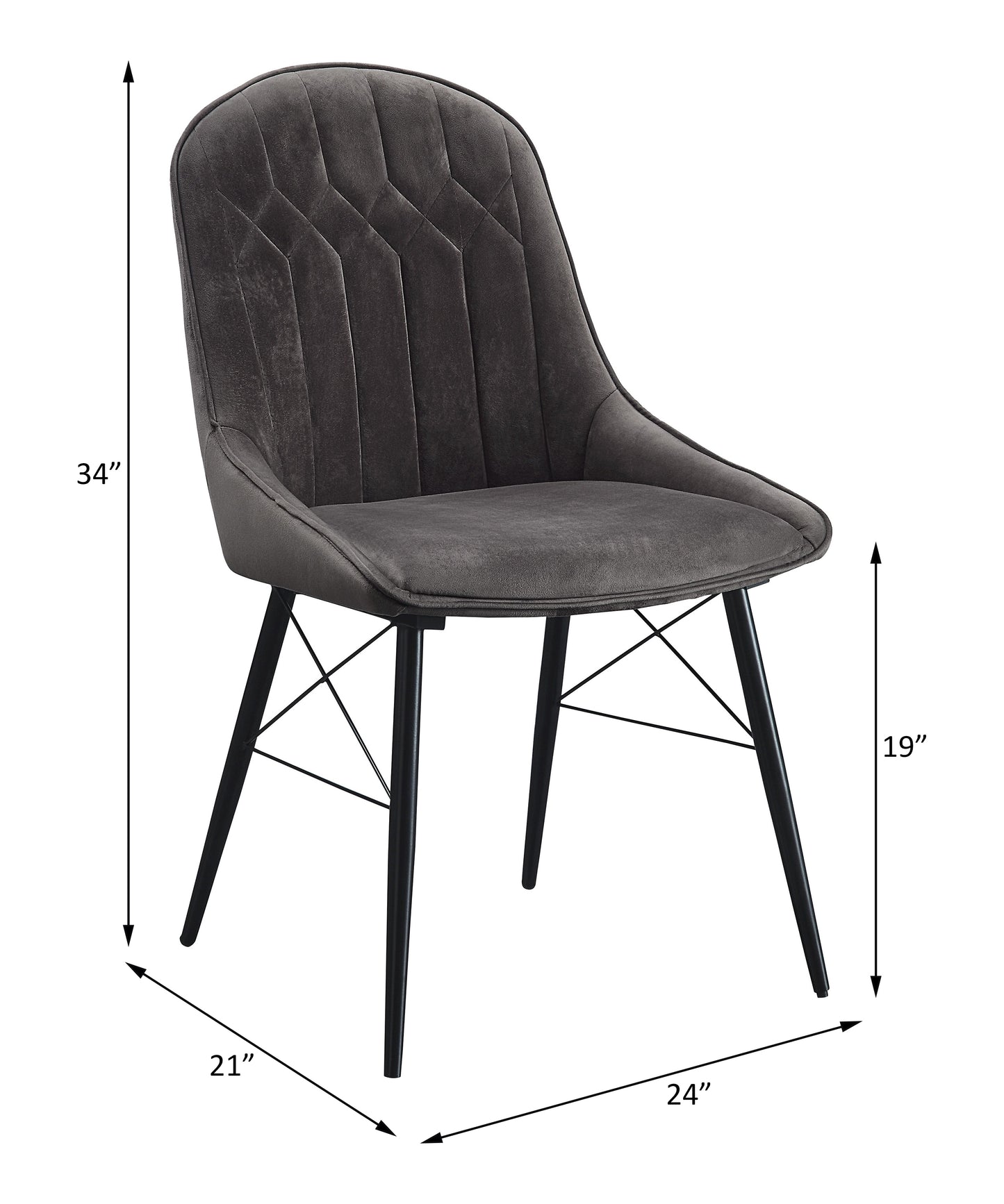 Set of 2 Dark Gray Fabric Side Chairs with Black Finish