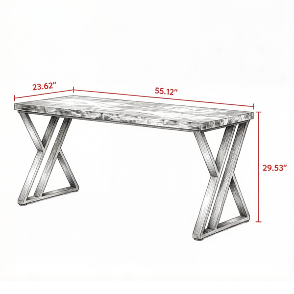 Industrial Writing Desk with Rustic Wood Top and Z-Shaped Legs