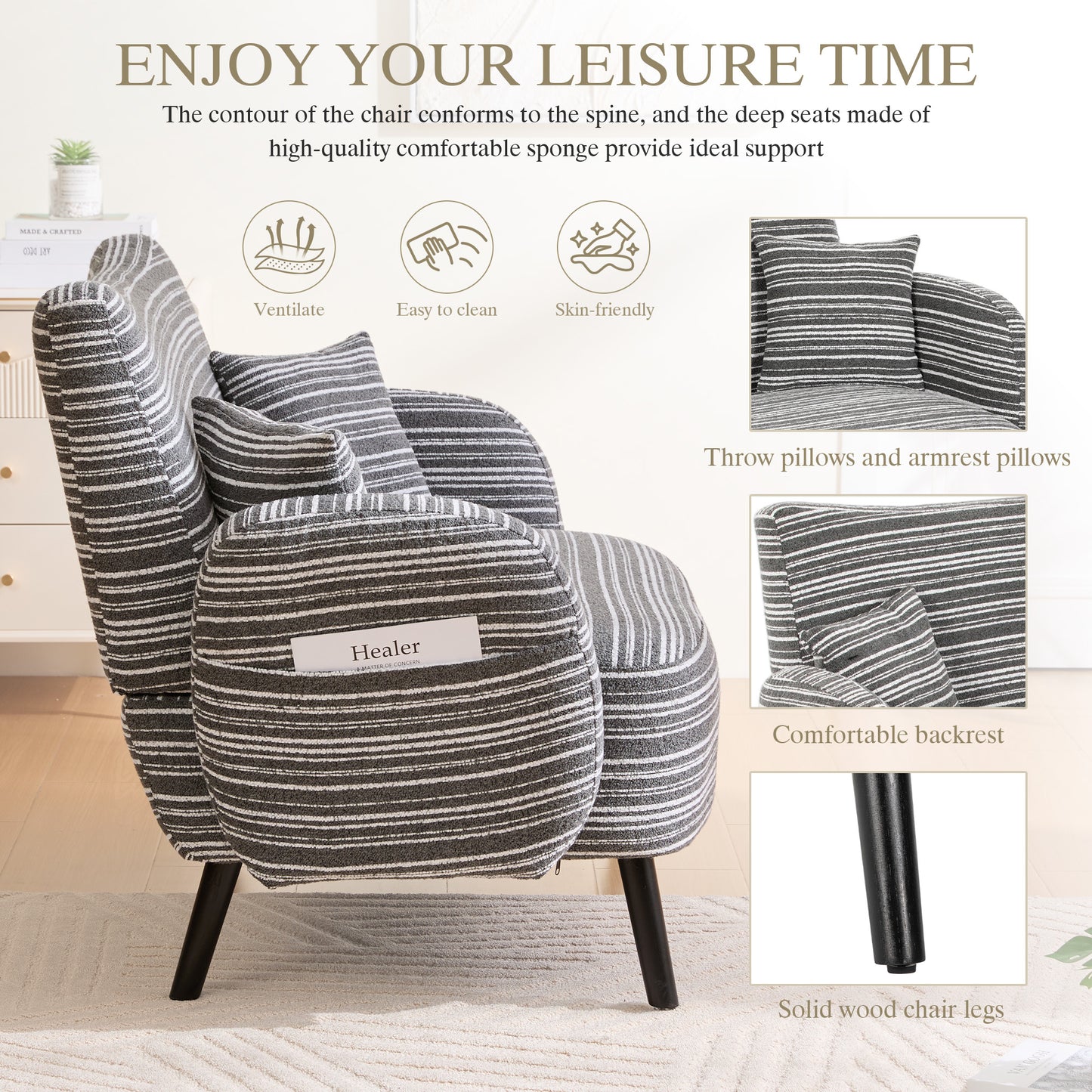 Comfortable Modern Two-Seater Sofa with Storage Pockets - Dark Gray