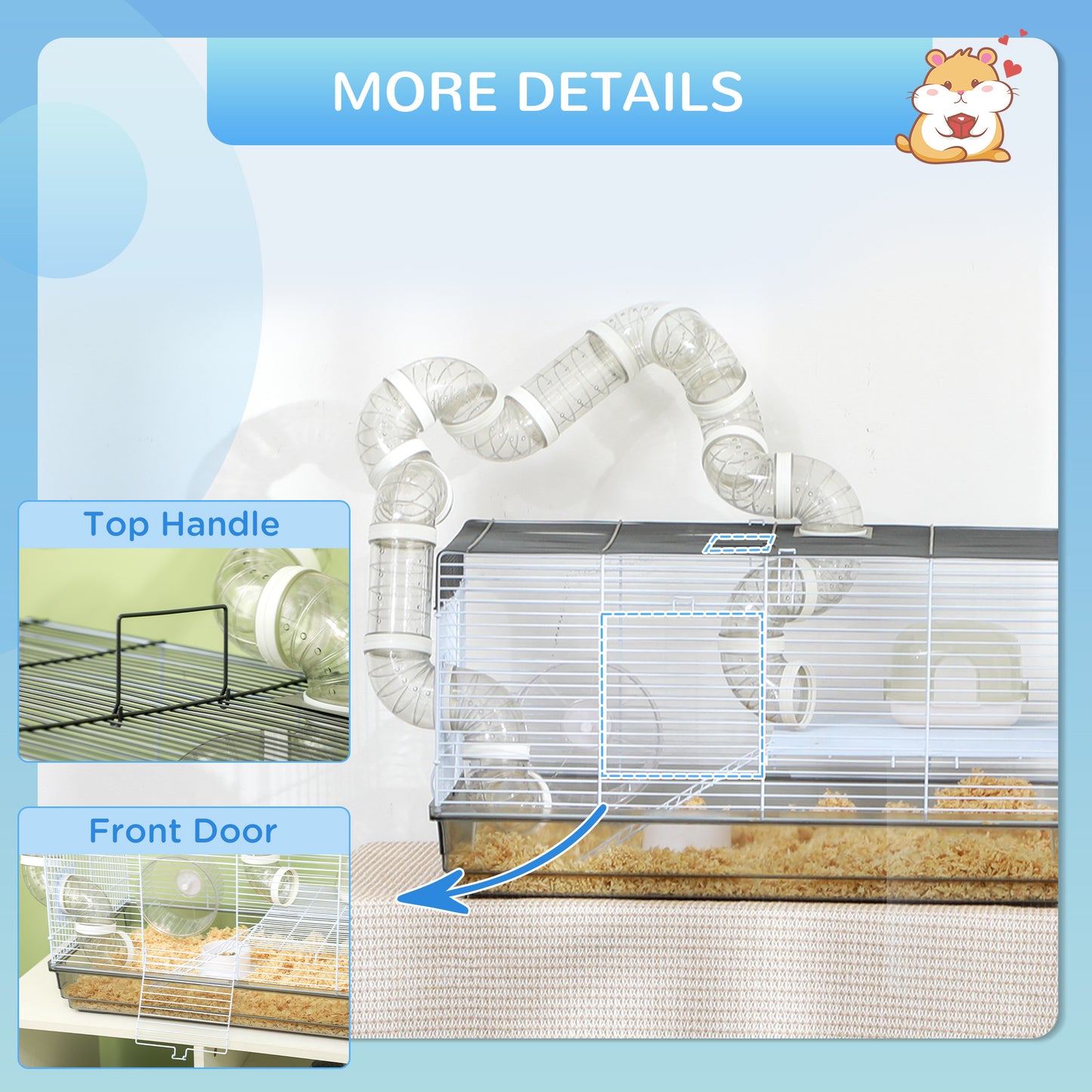 Small Animal Cage for Gerbils & Dwarf Hamsters with Tubes Exercise Wheel Food Dish