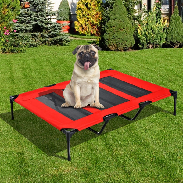 Large Elevated Pet Bed for XXL Dogs - Removable Cover & Travel Bag, Red