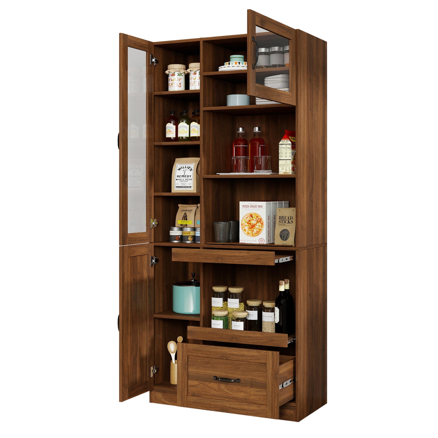 Kitchen Hutch Cabinet Farmhouse Buffet With Microwave Stand,