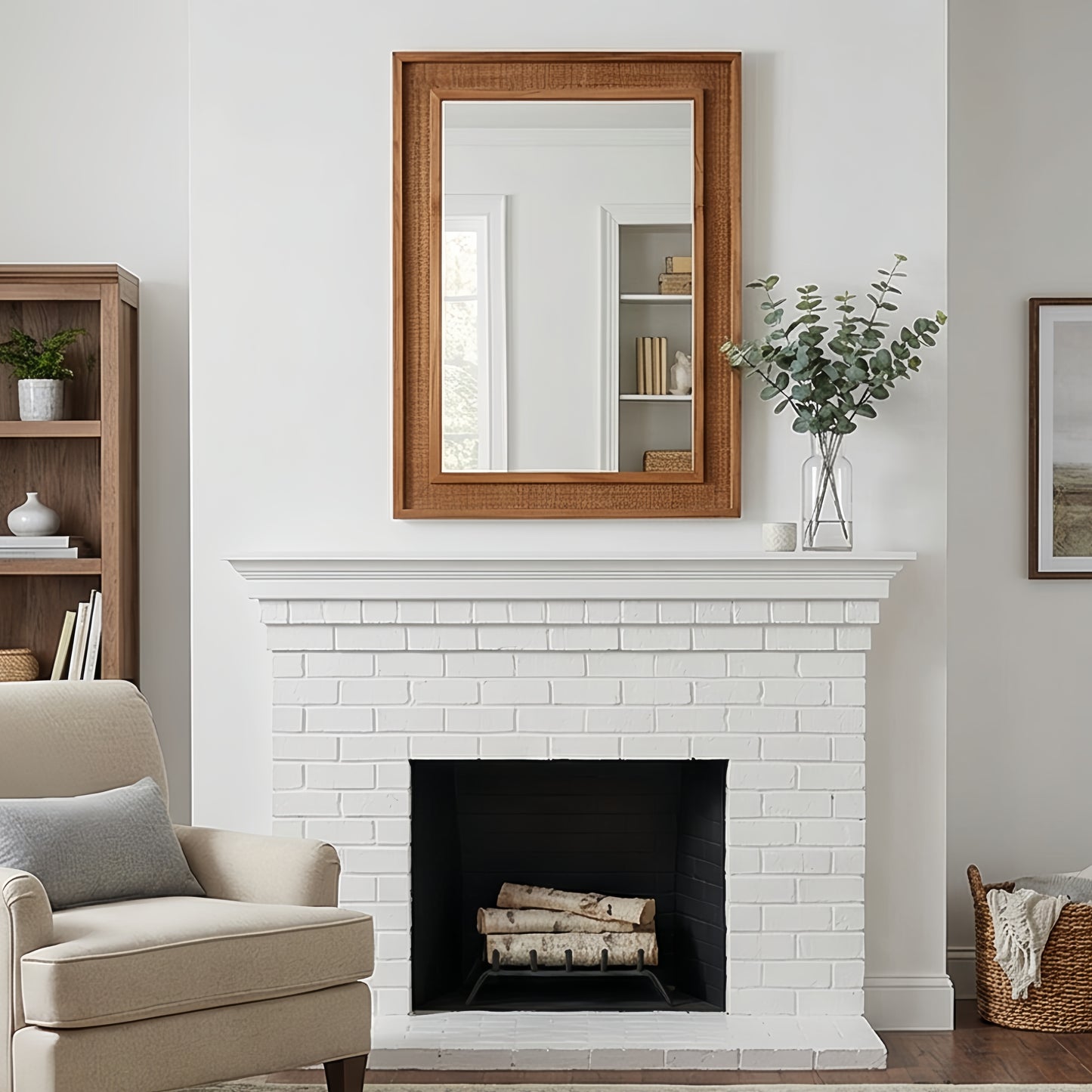 20"x30" Rattan Rectangle Decorative Mirror - Yellowish Brown