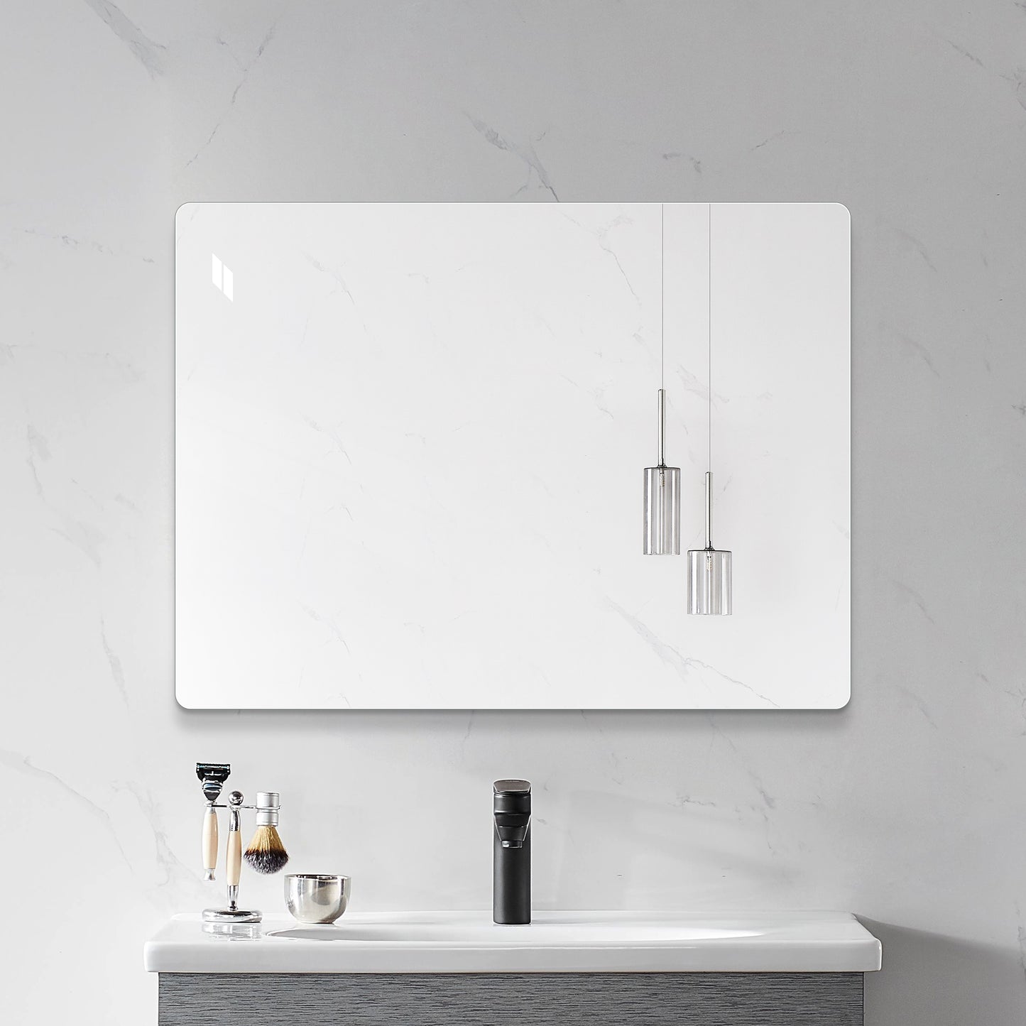 Modern Frameless Bathroom Mirror - 36 x 30 Inch Rectangular