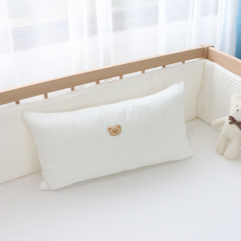 Korean Cotton Bear Embroidery Headboard Pillow - Removable & Washable