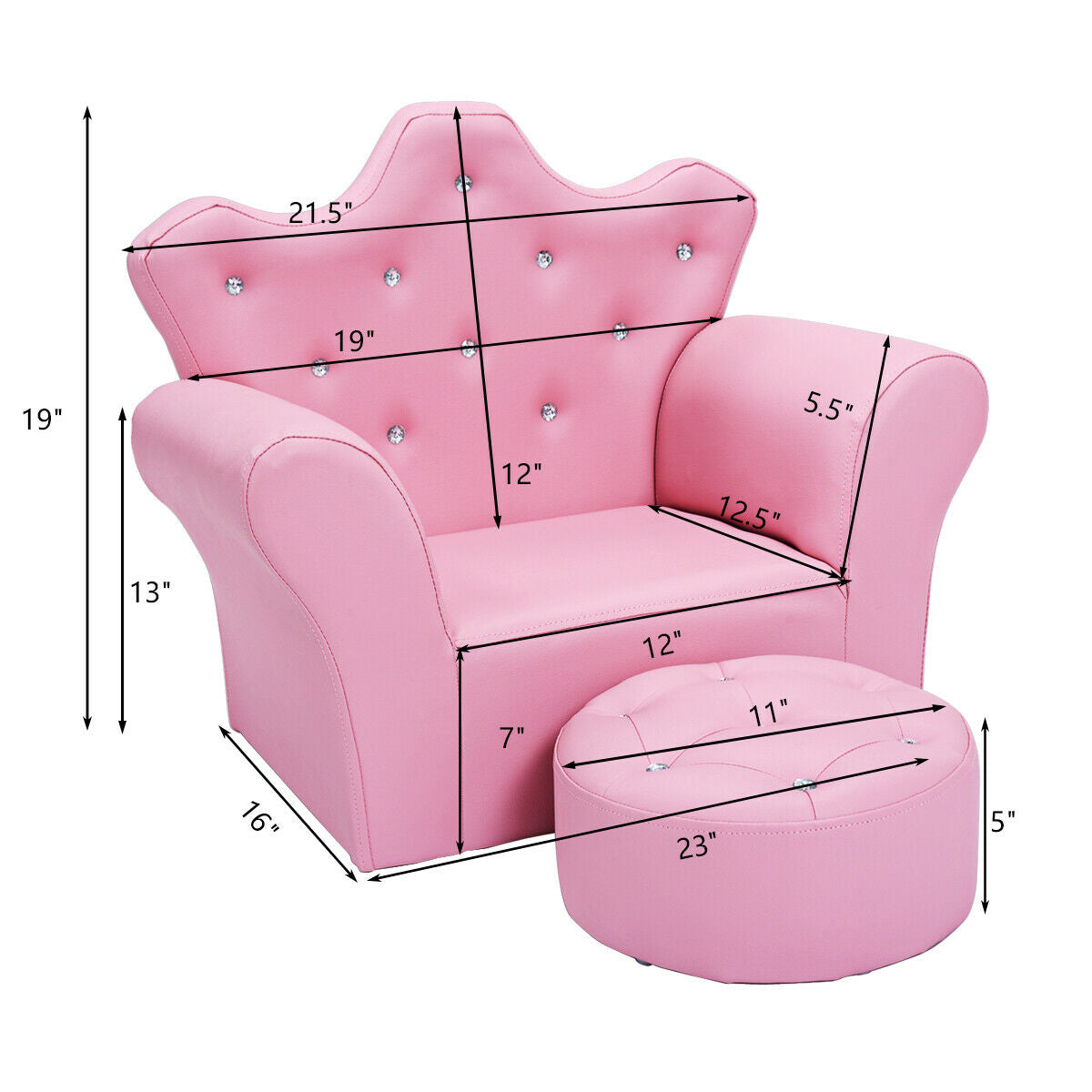 Kids Pink Sofa with Ottoman - Ergonomic Design, 110 lbs Capacity
