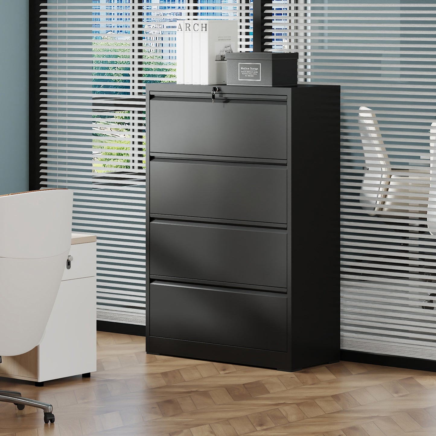 4 Drawer Lateral File Cabinet, Heavy Duty Metal Filing 35.4 Inch Wide