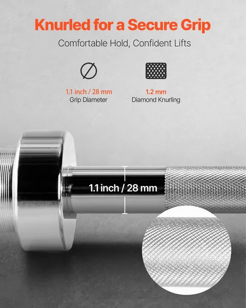 6FT Barbell Bar with Knurled Grip - 500lbs Capacity, Chrome Plated
