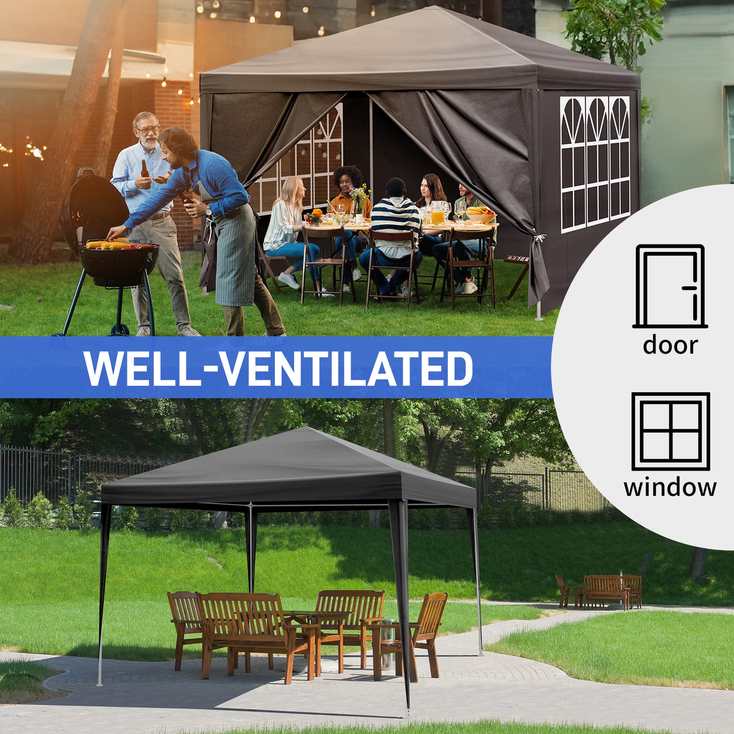 10x10ft Black Outdoor Party Tent with Sturdy Iron Frame
