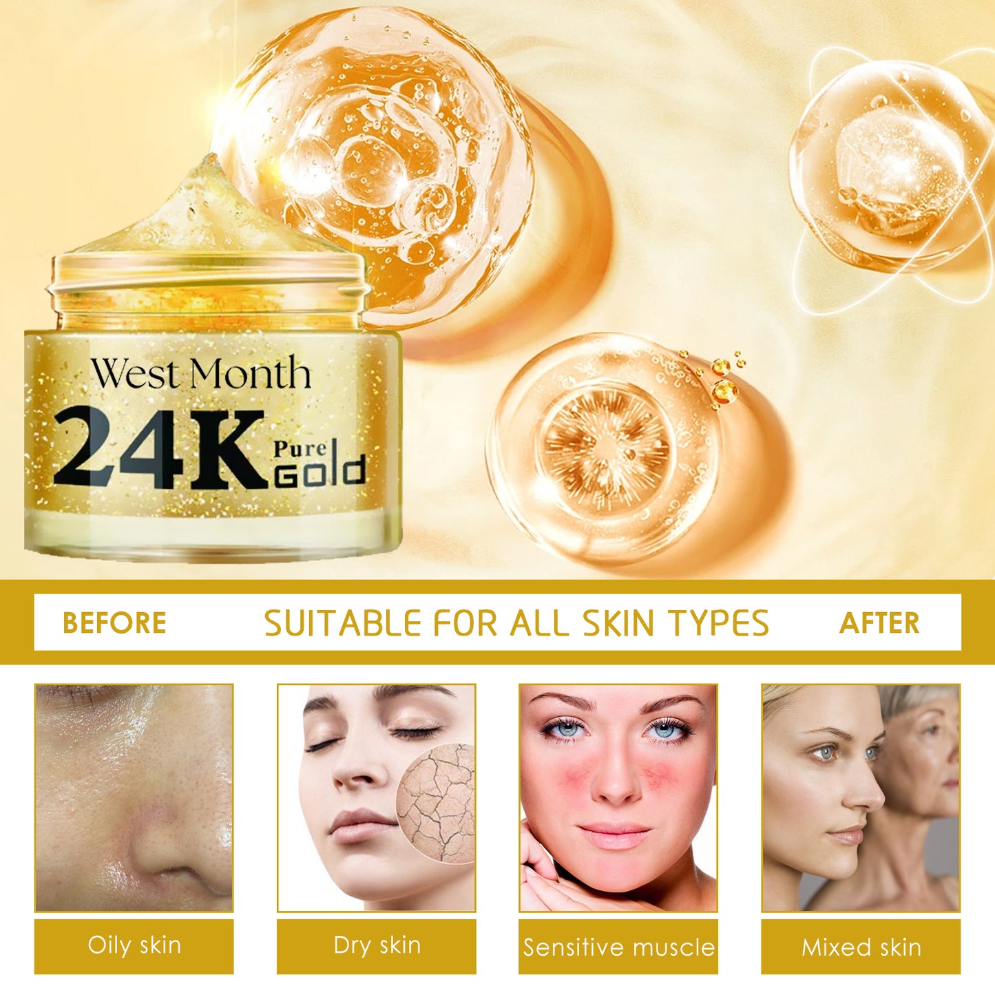 24k Gold Collagen Face Cream - Anti-Aging Moisturizer for Firming Skin
