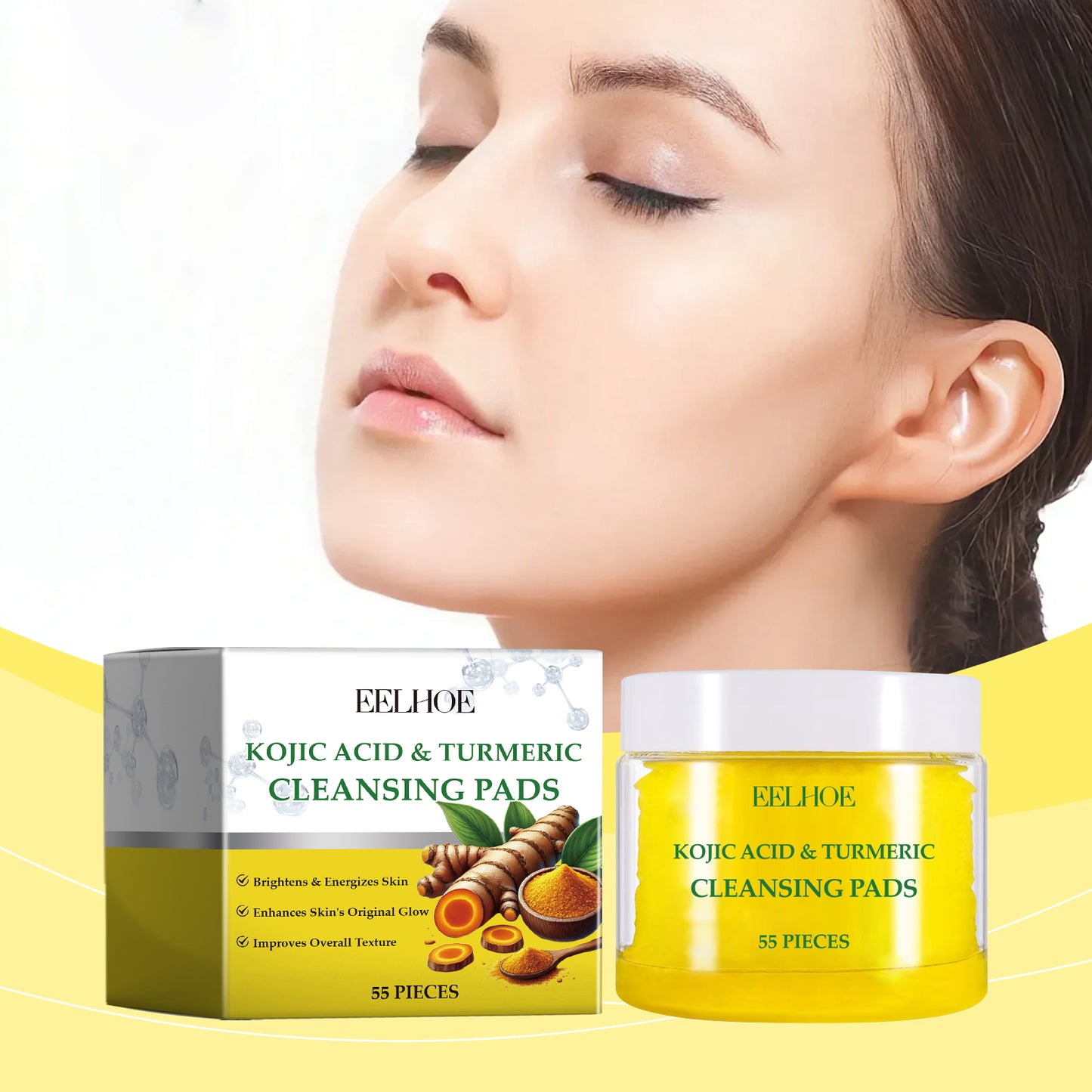 Turmeric Facial Cleansing Pads - Brightening & Deep Pore Exfoliating (55 Pads)
