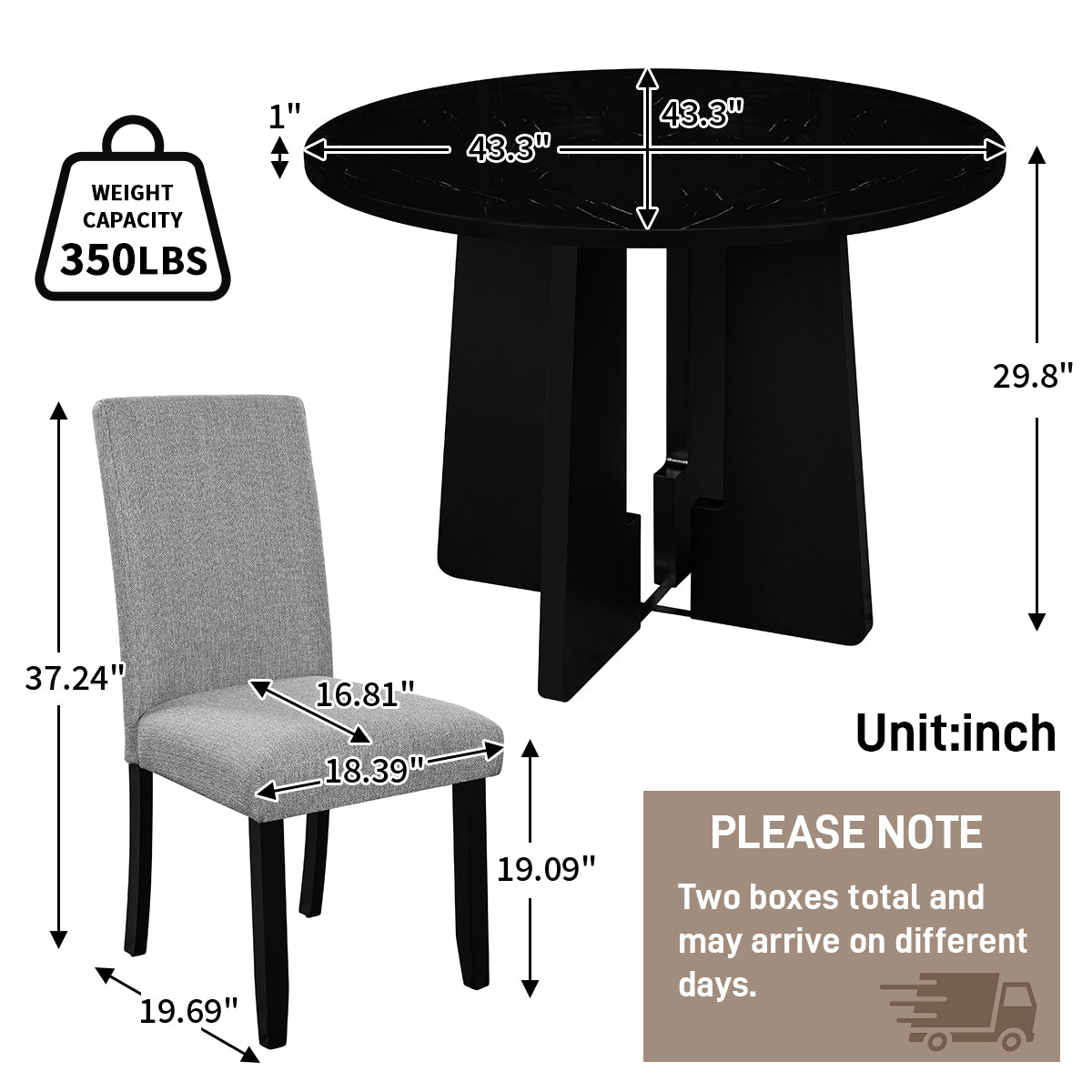 5-Piece Round Dining Table Set, 43-Inch Modern And 4 Upholstered