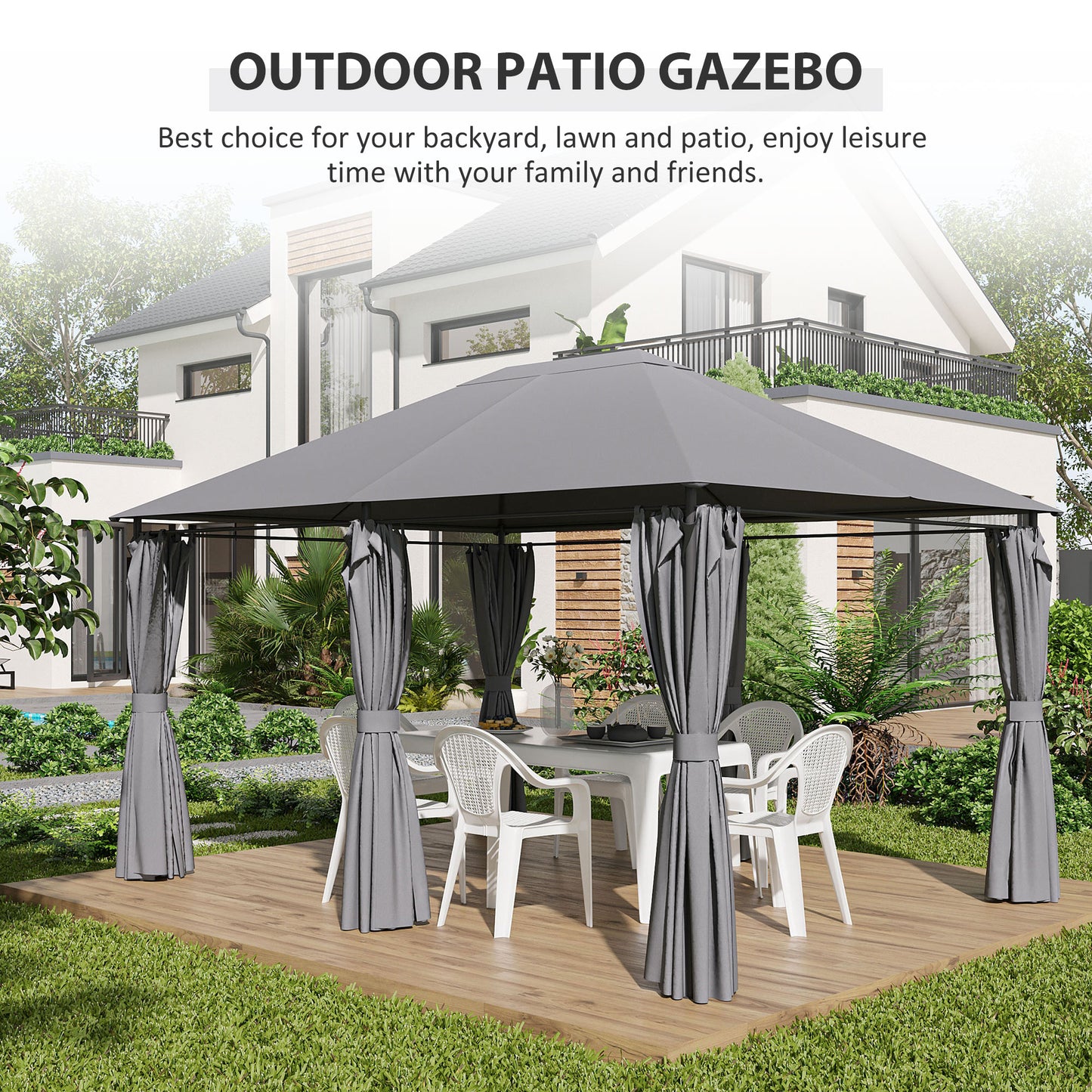 10x13 Outdoor Patio Gazebo Canopy with 6 Sidewalls - Gray