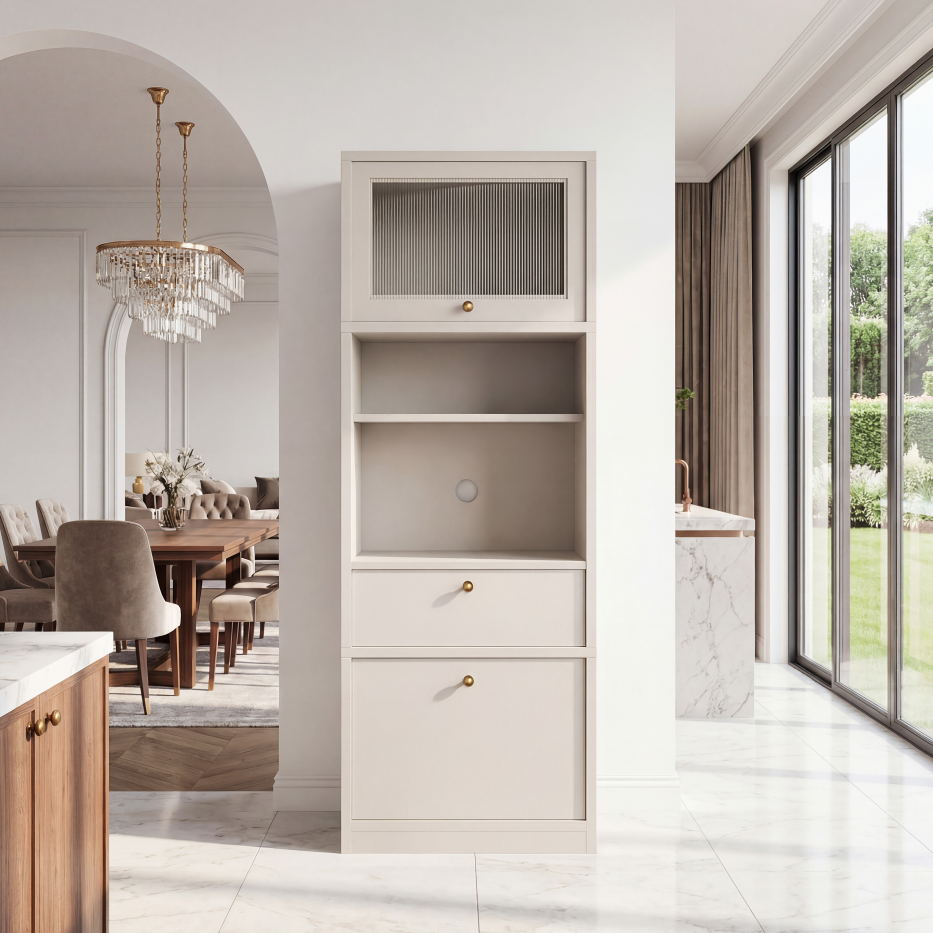 Tall Pantry Cabinet - 71 Inch Freestanding Storage with Adjustable Shelves and Drawer, Warm White