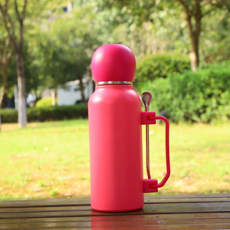 Portable Insulated Travel Mug with Straw and Spoon - Leakproof, Keeps Drinks Hot or Cold