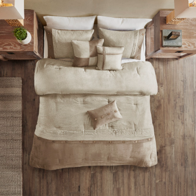 7 Piece Faux Suede Comforter Set - Cozy Lodge Style Bedding