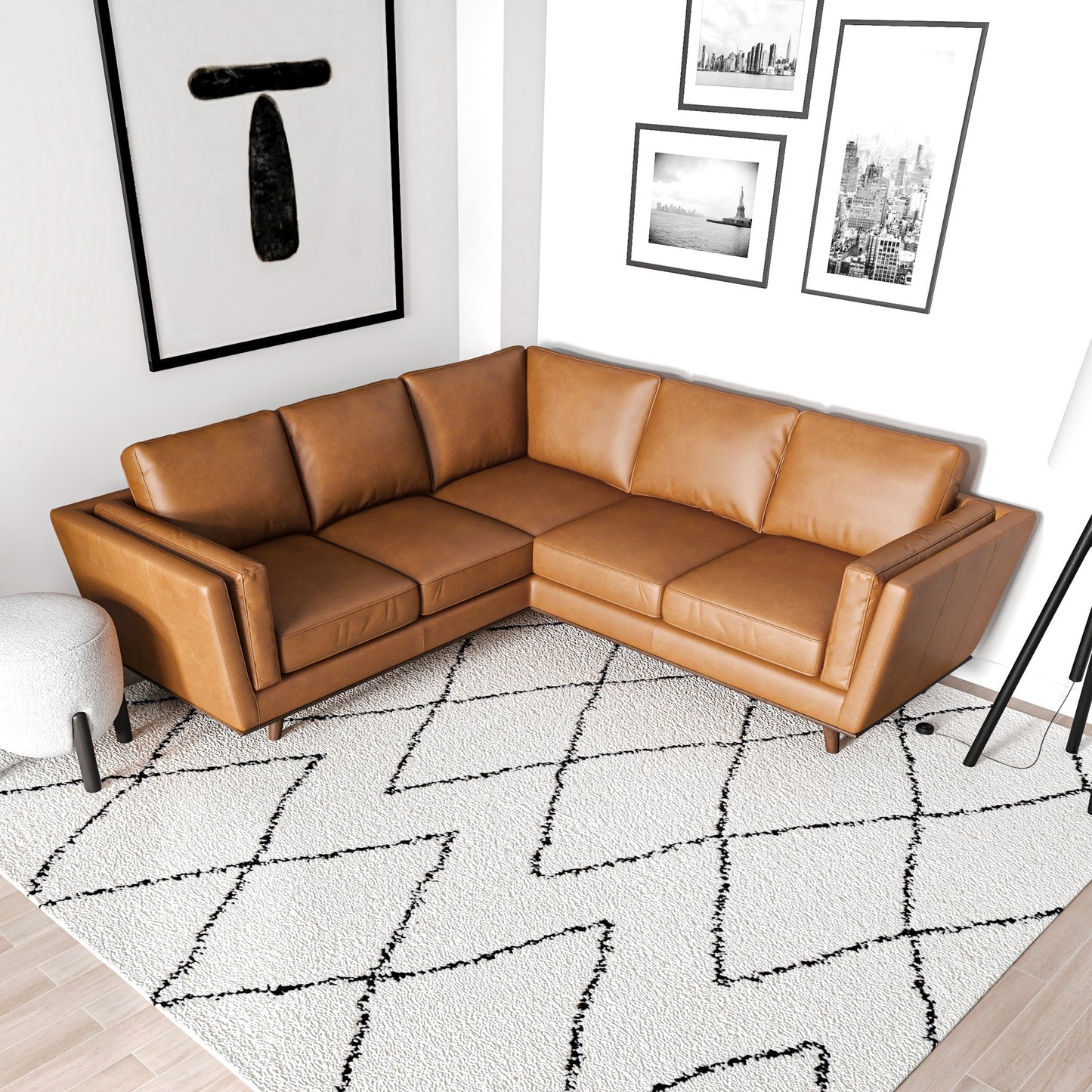 Erman Tan Leather Corner Sofa