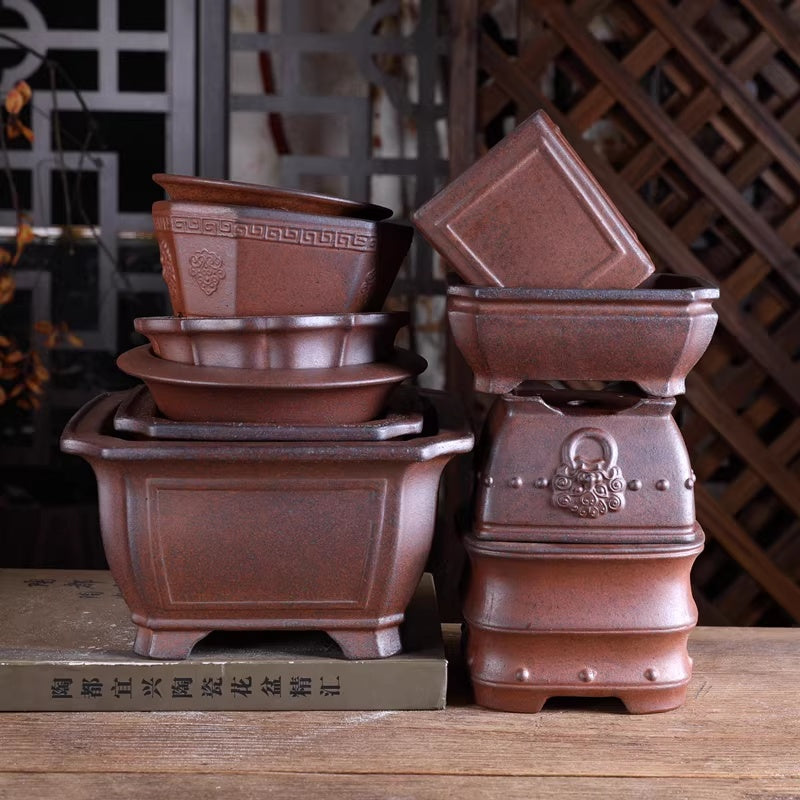 Wood-Fired Bonsai Pot with Yixing Clay Options - Garden & Indoor Plant Container