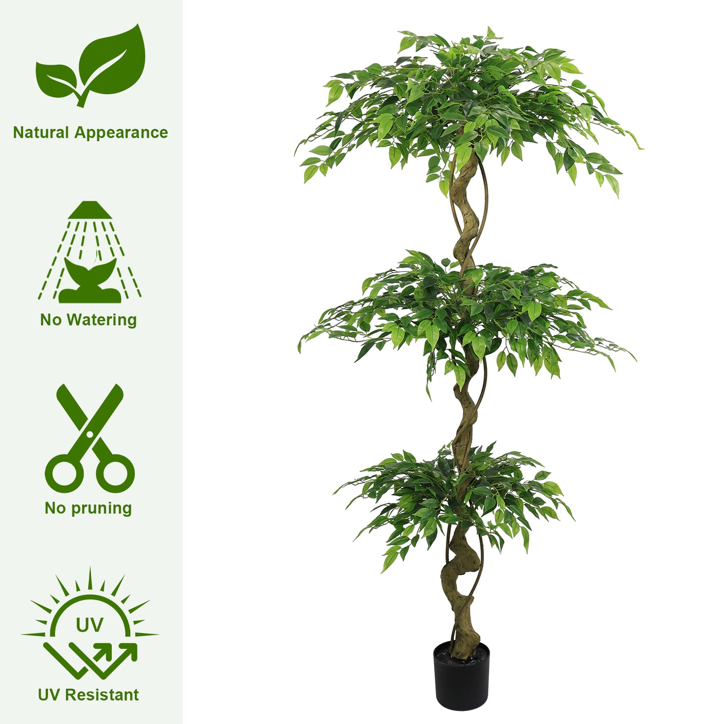 6FT Artificial Ficus Tree with Pot - Lifelike Green Decor
