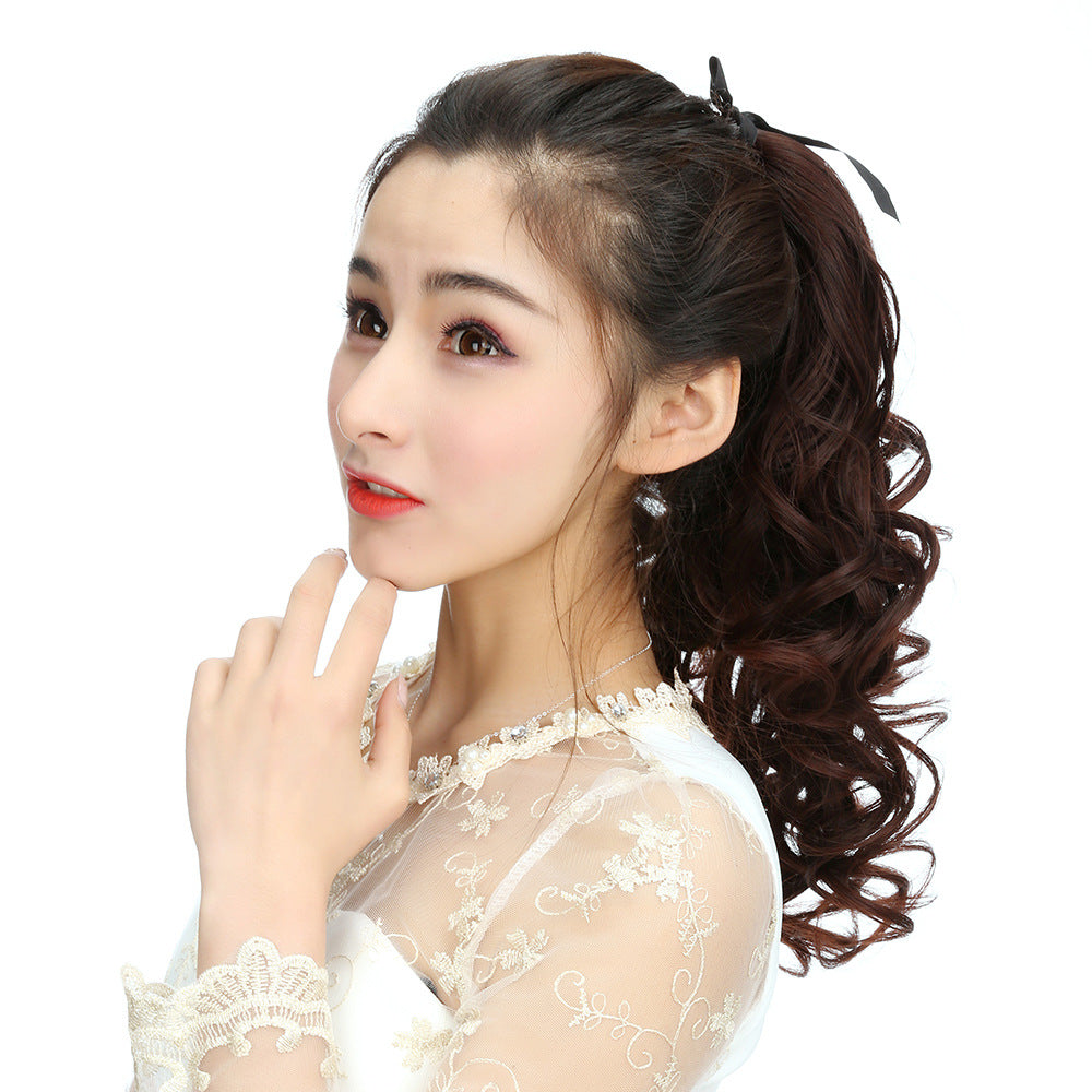Dark Brown 40cm Ponytail Wig for Women Braid and Tie Hair Extension