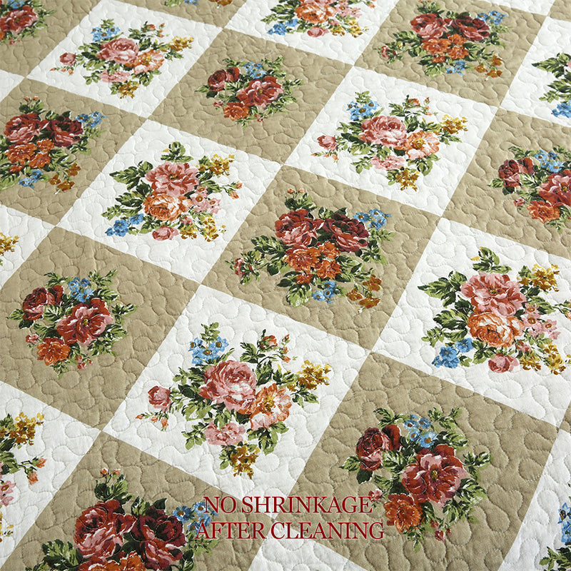 Vintage Reversible Cotton Bedspread Set - Floral Patchwork Queen All Season