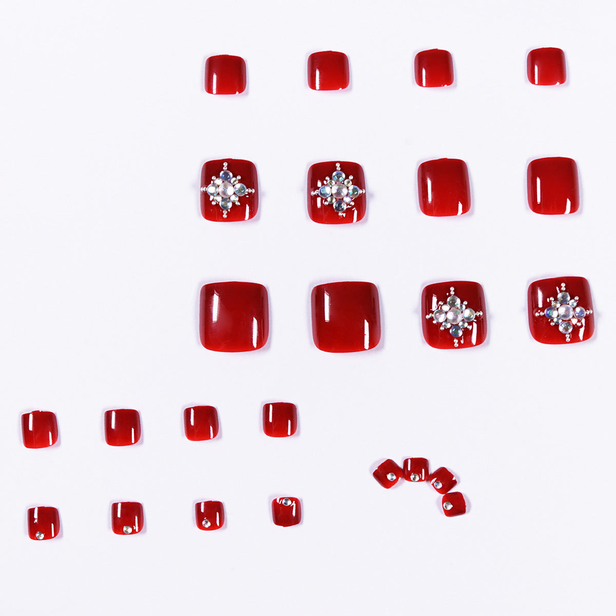 Summer Red & White Pearl Rhinestone Fake Nails Nail Art Stickers Kit