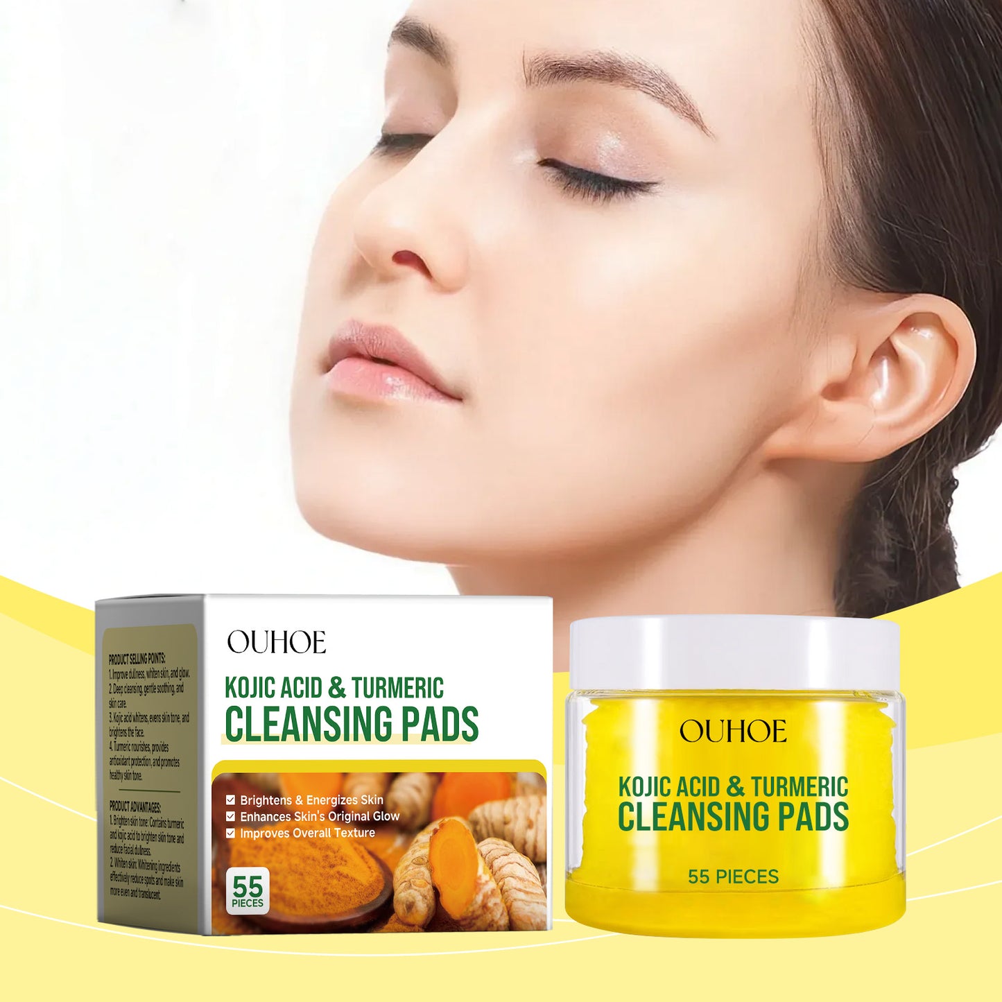 Turmeric Facial Cleansing Pads - Brightening & Deep Pore Cleansing, 55 Count